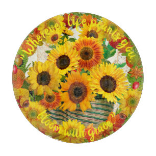 Sonnenblumen-Korb-Blumenstrauß blüht mit Anmut Schneidebrett
