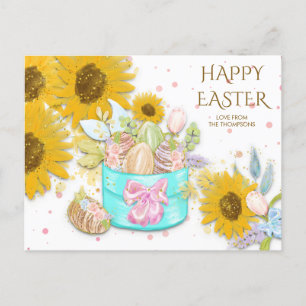 Sonnenblumen Korb Ostereier Name Weiß Feiertagspostkarte