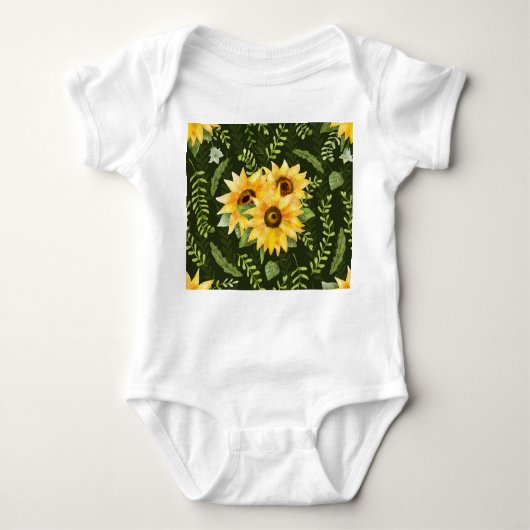 Sonnenblumen Kräuter Blätter Aquarellmuster Baby Strampler (Vorderseite)