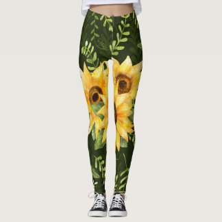 Sonnenblumen Kräuter Blätter Aquarellmuster Leggings