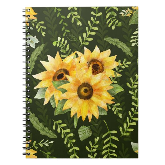 Sonnenblumen Kräuter Blätter Aquarellmuster Notizblock (Vorderseite)