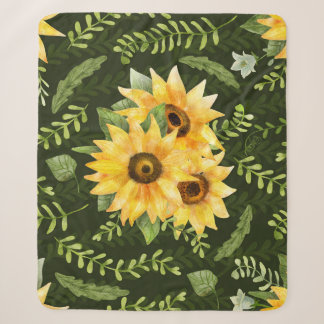 Sonnenblumen Kräuter Blätter Aquarellmuster Sherpadecke
