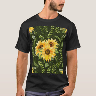 Sonnenblumen Kräuter Blätter Aquarellmuster T-Shirt