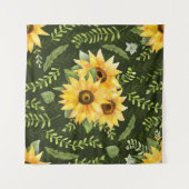 Sonnenblumen Kräuter Blätter Aquarellmuster Wandteppich (Vorderseite (Horizontal))