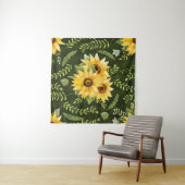 Sonnenblumen Kräuter Blätter Aquarellmuster Wandteppich (Beispiel (Horizontal))