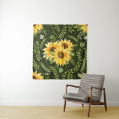 Sonnenblumen Kräuter Blätter Aquarellmuster Wandteppich (Beispiel)