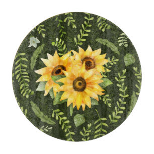 Sonnenblumen Kräuter Blätter Wasserfarbenmuster Schneidebrett