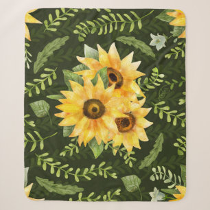 Sonnenblumen Kräuter Blätter Wasserfarbenmuster Sherpadecke