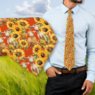 Sonnenblumen-Krawatte mit Landtieren Krawatte