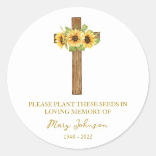 Sonnenblumen-Kreuz-Gedenkbestattung Saatgut-Päckch Runder Aufkleber