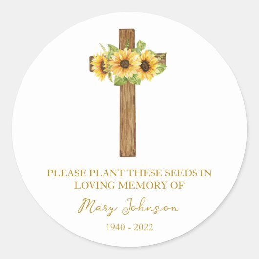 Sonnenblumen-Kreuz-Gedenkbestattung Saatgut-Päckch Runder Aufkleber (Vorderseite)