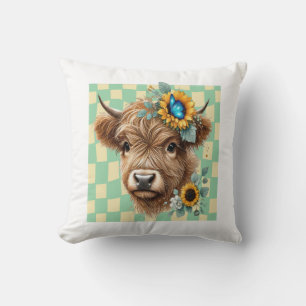 Sonnenblumen-Kuh Png, Süße Highland-Kuh Kissen