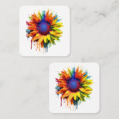 Sonnenblumen Kunst, Abstrakte Blume Malerei Quadratische Visitenkarte (Vorne/Hinten)