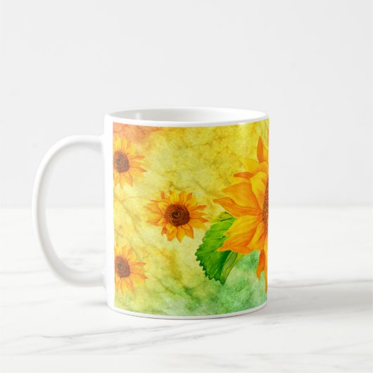 Sonnenblumen Kunst, Farben Wasser Hintergrund Kaffeetasse (Links)