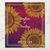 Sonnenblumen Kunst Rustikales Burgund Personalisie Weinetikett (Einzelnes Label)