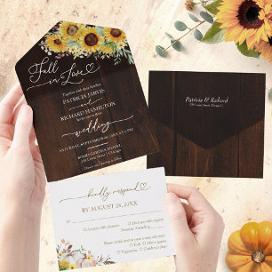 Sonnenblumen-Kürbis-Hochzeit - Verliebe Dich All In One Einladung