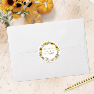 Sonnenblumen-Kürbis-Kranz Herbst-Hochzeit  Runder Aufkleber