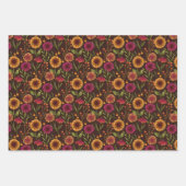 Sonnenblumen, Kürbis und Pilze auf Braun Geschenkpapier Set (Vorderseite)