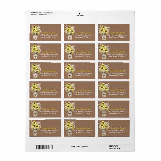 Sonnenblumen Lace Mason Jar Wedding Labels Adressaufkleber (Vorne)