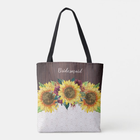 Sonnenblumen Lace Wood Burgundy Blume Bridesmaid Tasche (Rückseite)