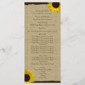 Sonnenblumen-Land Jute-Hochzeitsprogramm Programm (Rückseite)