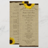 Sonnenblumen-Land Jute-Hochzeitsprogramm Programm (Vorne/Hinten)