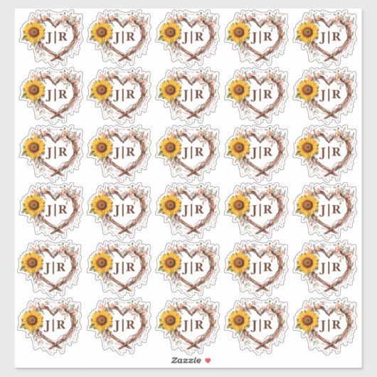 Sonnenblumen Land Monogram Rustic Wedding Stickers Aufkleber (Blatt)