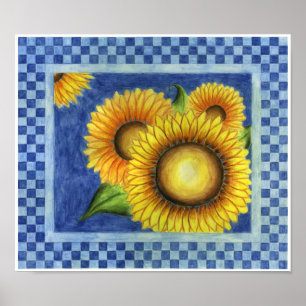 Sonnenblumen-Land-Poster im Volkskunststil Poster