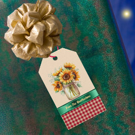 Sonnenblumen Land Rotes Gingham Personalisiert Geschenkanhänger