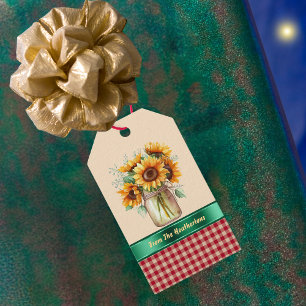 Sonnenblumen Land Rotes Gingham Personalisiert Geschenkanhänger