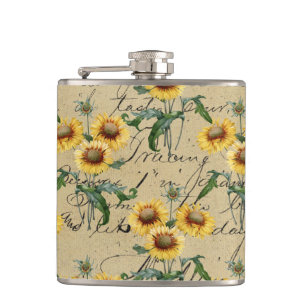 Sonnenblumen Land Rustikal Vintage Handschriftlich Flachmann