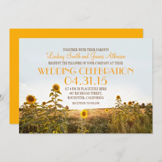 Sonnenblumen Land rustikale Hochzeit Einladung (Vorne/Hinten)