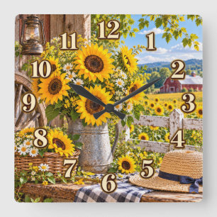 Sonnenblumen-Landwirtschaft-Gartenuhr Quadratische Wanduhr