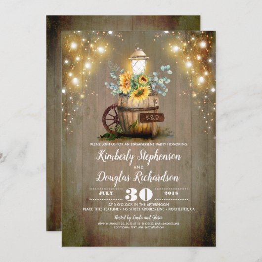 Sonnenblumen Laterne Rustikale Fall Engagement Par Einladung (Vorne/Hinten)