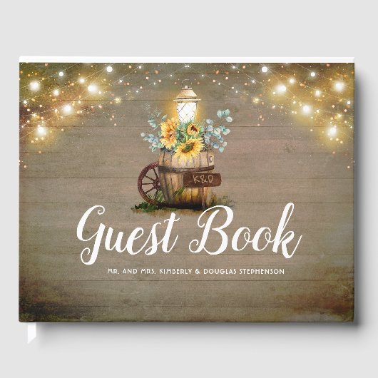 Sonnenblumen Laterne Rustikale Hochzeit im Herbst Gästebuch (Vorderseite)