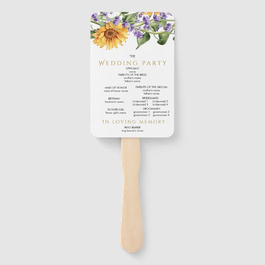 Sonnenblumen & Lavander Rustic Wedding Programm Fächer (Rückseite)