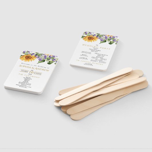 Sonnenblumen & Lavander Rustic Wedding Programm Fächer (Non-assembled)