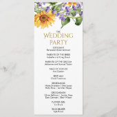 Sonnenblumen & Lavander Rustikale Hochzeitsprogram Programm (Rückseite)