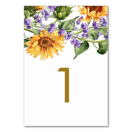 Sonnenblumen & Lavander Tischnummer 1 Hochzeit (Vorderseite)