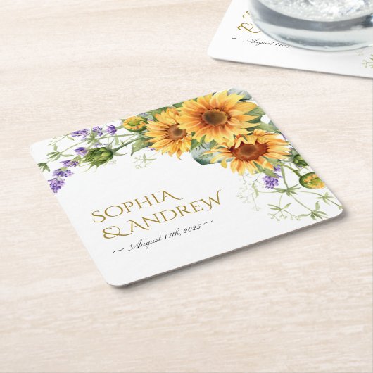 Sonnenblumen & Lavander Wedding Square Paper Unter Rechteckiger Pappuntersetzer (angewinkelt)