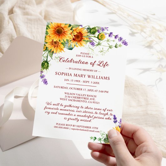 Sonnenblumen & Lavendel Beerdigung des Lebens Einladung