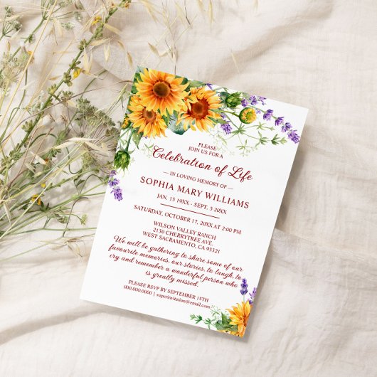 Sonnenblumen & Lavendel Beerdigung des Lebens Einladung