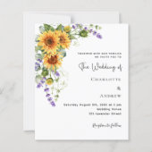 Sonnenblumen Lavendel Blumen Einladung Hochzeitsfe (Vorderseite)