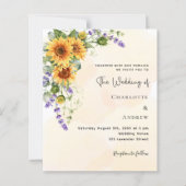 Sonnenblumen Lavendel Blumen Einladung Hochzeitsfe (Vorderseite)