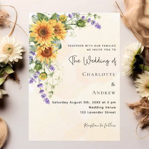 Sonnenblumen Lavendel Blumen goldene Hochzeit  Einladung