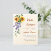 Sonnenblumen Lavendel Bridal Dusche Einladung (Stehend Vorderseite)