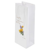 Sonnenblumen & Lavendel Elegante Weiße Hochzeit Geschenktüte Für Weinflaschen (Vorderseite Schrägansicht)