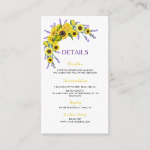 Sonnenblumen & Lavendel Vintage Blumenhochzeit Begleitkarte