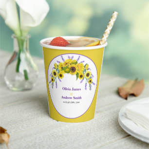 Sonnenblumen & Lavendel Vintage Florale Hochzeitsf Pappbecher