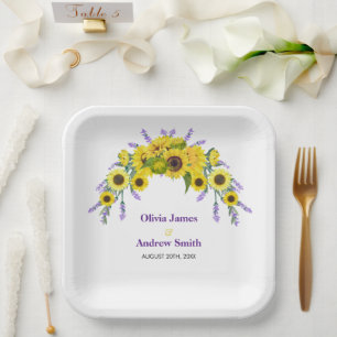 Sonnenblumen & Lavendel Vintage Florale Hochzeitsf Pappteller